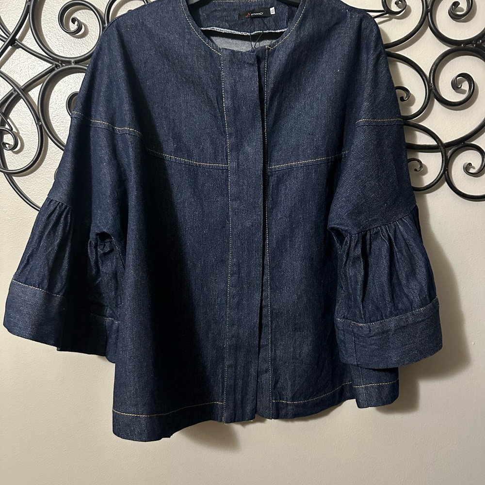 Dark Indigo Denim Bell Sleeve Jacket